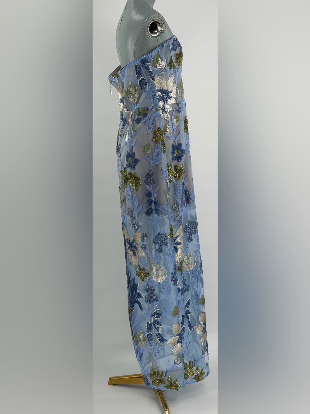🆕 BRONX & BANCO 🧿 NWOT Dahlia Floral Gown, Baby Blue Multi Maxi - Sz L US 8 - Picture 11 of 17